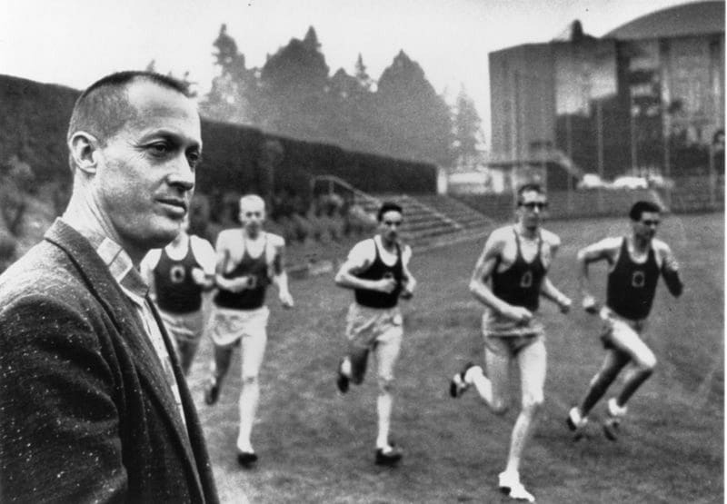 Bill Bowerman on the track with athletes